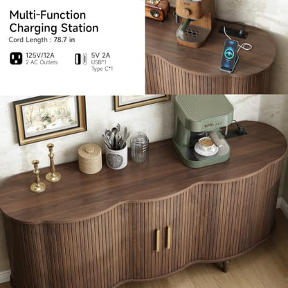 63" Fluted Sideboard Buffet Cabinet with Storage (Walnut)