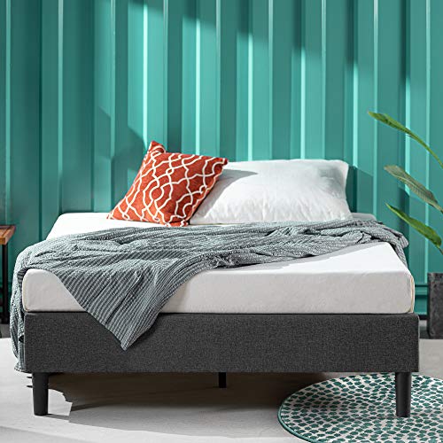 Curtis Upholstered Platform Bed Frame, Mattress Foundation, Wood Slat Support, No Box Spring Needed, Easy Assembly, Grey, Queen