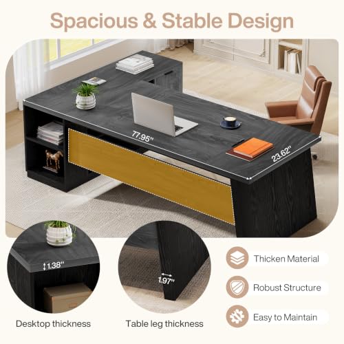 78" L Shaped Executive Desk with Storage, Home Office