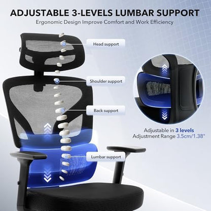Ergonomic Office Chair Mesh – Adjustable Lumbar 3D Armrests High-Back Desk
