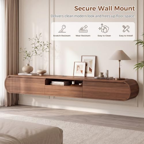 Floating TV Stand with Storage, Wall Mounted Entertainment Center, Walnut