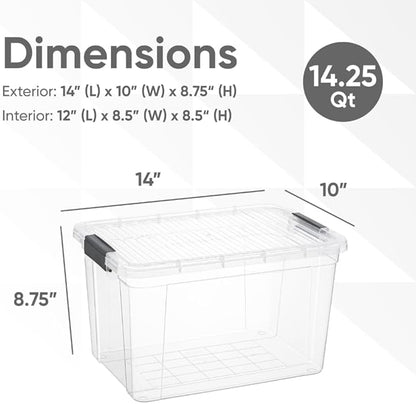 Superio Storage Bins with Lids, Clear Plastic Containers for Organizing, Stackable Totes, BPA Free, Odor Free, Organizer Boxes for Home, and Dorm (2 Pack, 14.25 Qt)