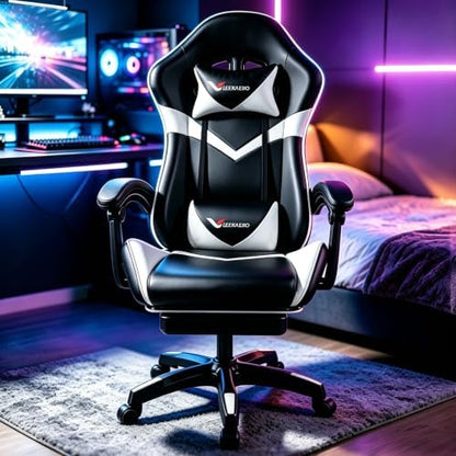 Small Gaming Chair, Home Office Desk Seat with Lumbar Support & Footrest