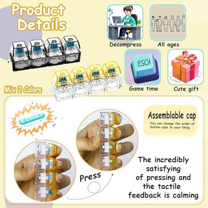 2 PCS Keyboard Fidget Toy, Keyboard Fidget Keychain 4-in-1 Keyboard Decompression Button Finger Clicker Toys, Button Stress Relief Fidget Gifts to Relief Stress (Black Yellow)