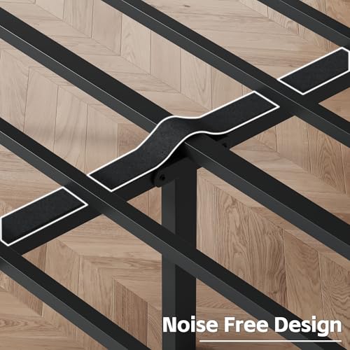 Full Bed Frame with Headboard PU Leather Upholstered Bed Frame Platform,All Metal Slats Support Platform Bed Frame with Storage Space,Easy Assembly,Noise Free,No Box Spring Needed,Black