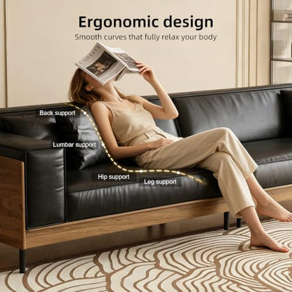 106.3" Mid-Century Modern Leather Sofa Couch with Wood Frame