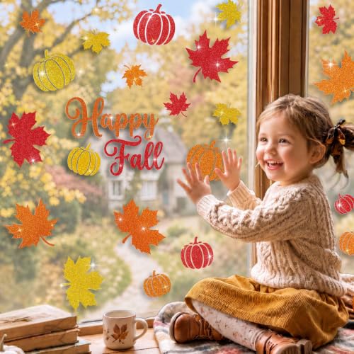 Glitter Fall Window Clings Autumn Thanksgiving Window Stickers Decals Decor