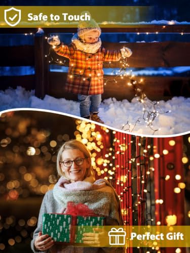 Solar String Lights Outdoor 2 Pack 200 LED 66FT Christmas Lights Warm White