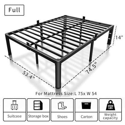 14 Inch Full Bed Frame with Rounded Corner & 4 Mattress Baffles