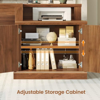 70.9" Executive Desk, Fluted Office Desk with Drawers, Brown