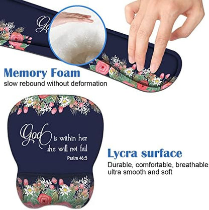 Ergonomic Mouse Pad Wrist Support and Keyboard Wrist Rest Set with Coasters, Non-Slip PU Base, Easy Typing & Pain Relief, Perfect for Home Office Working Studying, Floral Quote Bible Verse Psalm 46:5