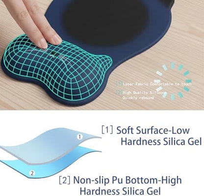 Gel Mouse Pad with Wrist Rest for Mouse Ergonomic Cat Mouse Wrist Rest Non-Slip Silicone Cute Mousepad with Wrist Support for Computer Desk Gaming Laptop Home Office Desk Accessories Black Dark Blue