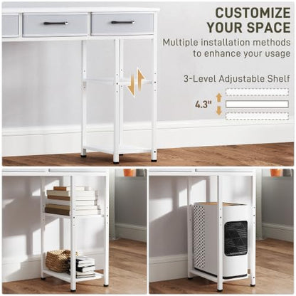 47" Computer Desk with 3 Fabric Drawers Home Office White
