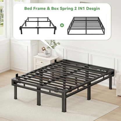 King Bed Frame, 16 inch Metal Bed Frame & Box Spring 2 in 1 Design
