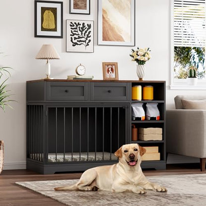 47" Medium Dog Crate Furniture with Storage, Black