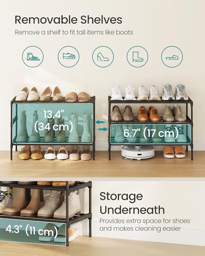Shoe Rack, 3-Tier Stackable Metal Shoe Organizer, 24.5" Wide