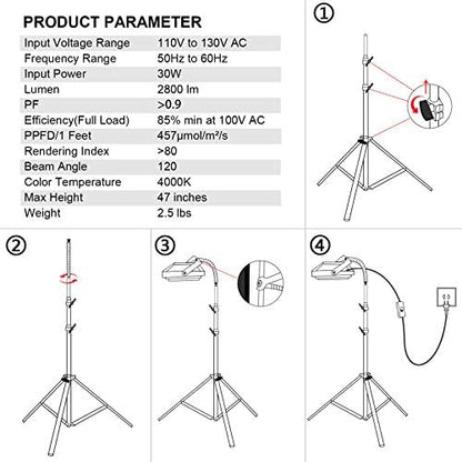 LBW Grow Light with Stand, Full Spectrum Grow Lights for Indoor Plants