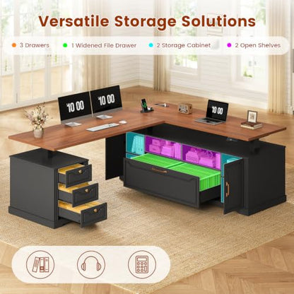 70.9" x 55" L Shaped Standing Desk with 4 Drawers, Electric Executive Desk