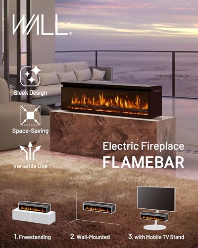 FLAMEBAR Freestanding Electric Fireplace, 40 Inch Wide, Modern Design