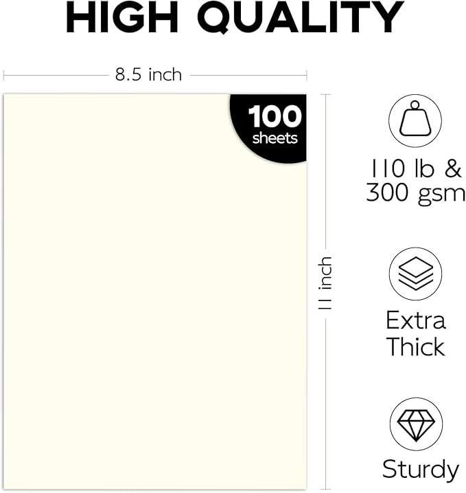 110lb Cream Cardstock, Goefun 100 Sheets Ivory Cardstock Paper 300 GSM Thick Paper for Printing, Invitations, Menus, Poster, DIY Card