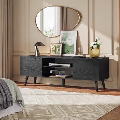 TV Stand for 55 60 Inch TV, Mid Century Modern, Black