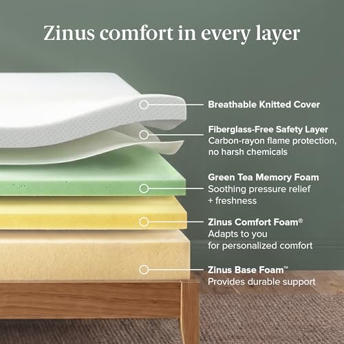 Memory Foam 12 Inch Green Tea Mattress, Queen, Ivory