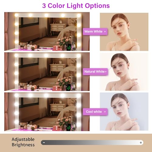 45" Large White Vanity Desk with Vibrant RGB Lighting.