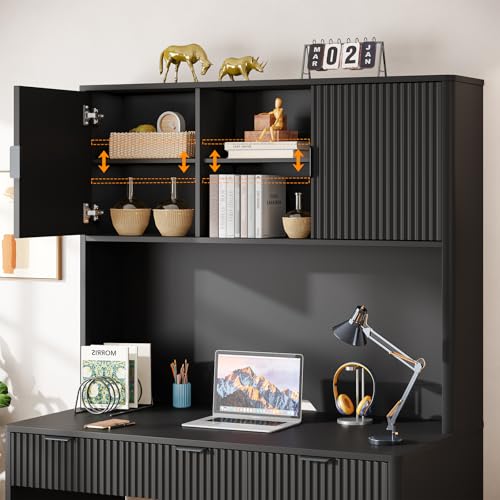 Executive Desk with Fluted Drawers, Pure Black