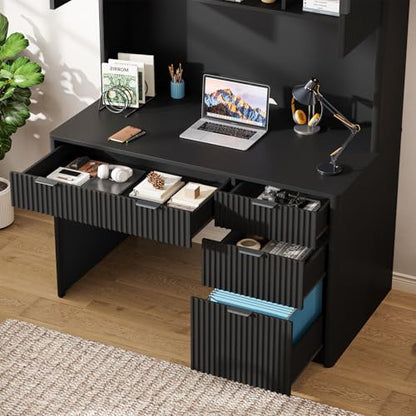 Executive Desk with Fluted Drawers, Pure Black