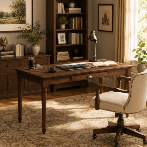 60" Rustic Farmhouse Wood Writing Desk with Storage Drawer