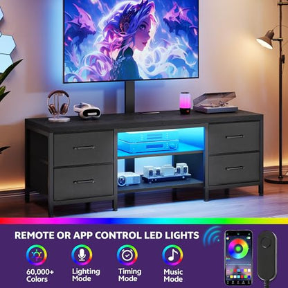 TV Stand with Mount for 75 Inch TV, w/LED & Outlets, 59'' Black