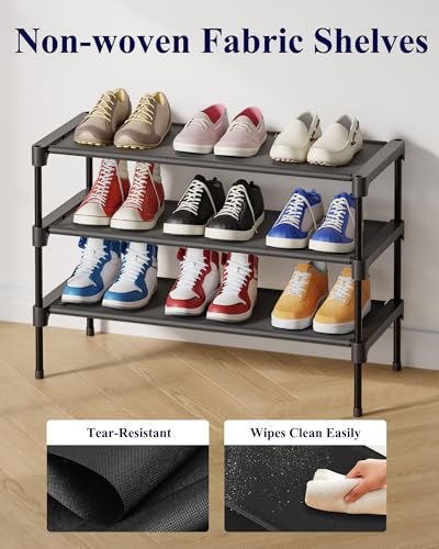 Shoe Rack - Non-Woven Shoe Rack Shelf, 27.5" Wide - 3 Tier, Black