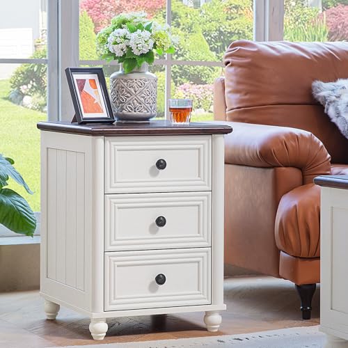 18" Night Stand with 3 Drawers, Farmhouse Modern Nightstand