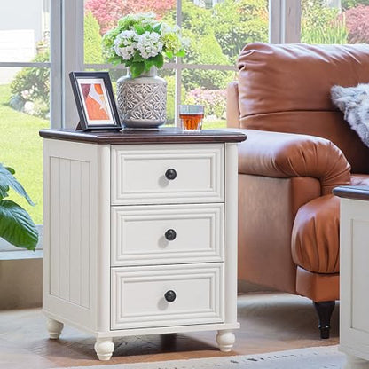 18" Night Stand with 3 Drawers, Farmhouse Modern Nightstand