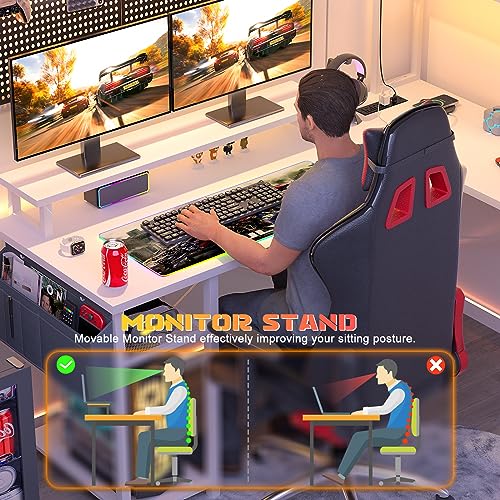 Small L Shaped Desk Gaming Desk with LED Lights & Power Outlets