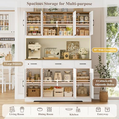 71" Tall Kitchen Pantry Storage Cabinet, 55" W Kitchen Hutch, White