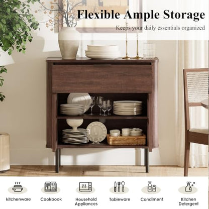 31.5" Tall Modern Sideboard Buffet Cabinet with Storage, Walnut
