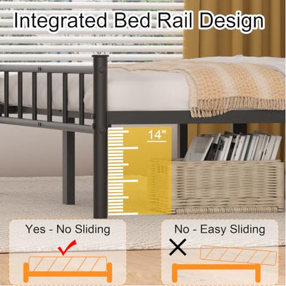 Twin Bed Frame with Headboard,Steel Slat Support,Easy Assembly