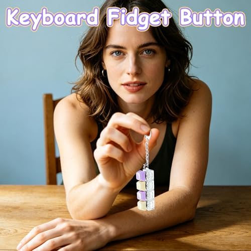 2 PCS Keyboard Fidget Toy, Double Layer Keycap Keyboard Fidget Keychain 4-in-1 Keyboard Decompression Button Finger Clicker Toys, Portable Tactile Button Sensory Toys Stress Relief Gifts(PurpleYellow