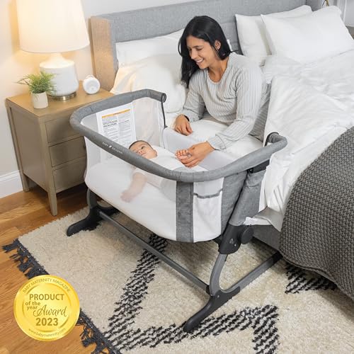Beside Me Dreamer Bassinet | Bedside Sleeper | 7-Position Height Adjustment | Charcoal Tweed