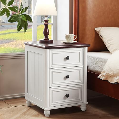 18" Night Stand with 3 Drawers, Farmhouse Modern Nightstand