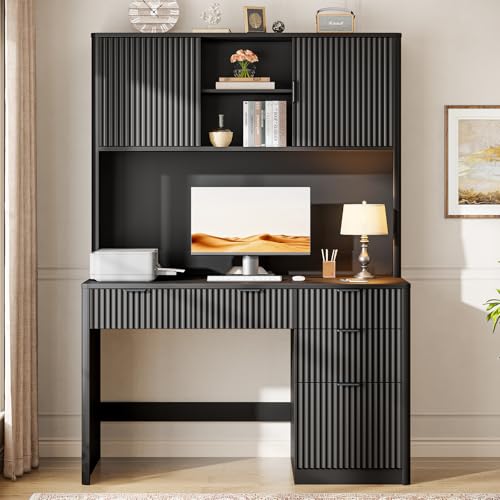 Executive Desk with Fluted Drawers, Pure Black