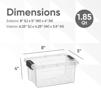 Superio Clear Storage Bins with Lids, Stackable Storage Box with Latches and Handles, Extra Small, 4 Pack 1.75 Quart