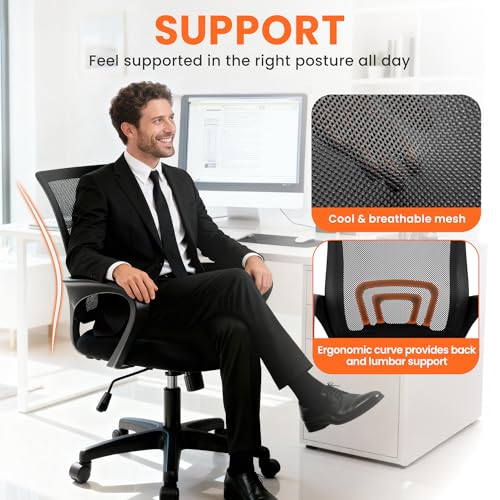 Office Computer Chair Ergonomic Mid-Back Mesh Desk Chair, Black