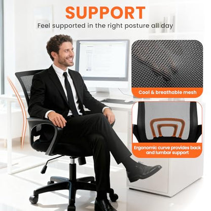 Office Computer Chair Ergonomic Mid-Back Mesh Desk Chair, Black