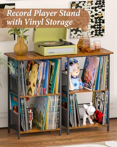 Honkazita 3 Tier Vinyl Record Storage Table Wooden Turntable Stand