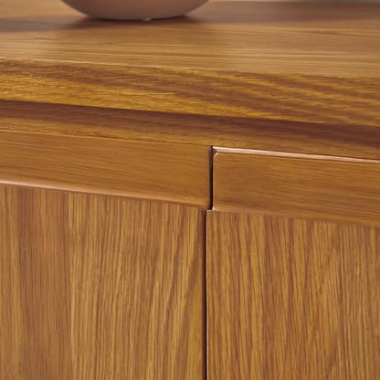 Maya Large Curved Modern Solid Oak Wood Veneer 70 Inch Sideboard TV Stand with Storage, Medium Brown Oak