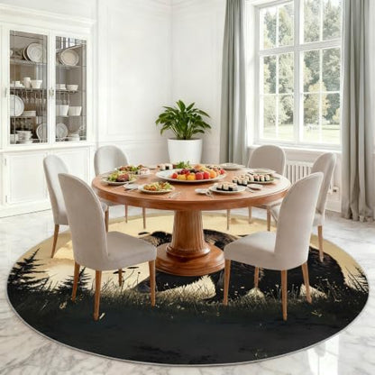 Bear Round Area Rug - 6.6ft Western Bear Round Rug for Living Room, Wildlife Circle Rugs Soft Non-Slip Carpet for Bedroom Kiks Room Dining Table Decor Mat