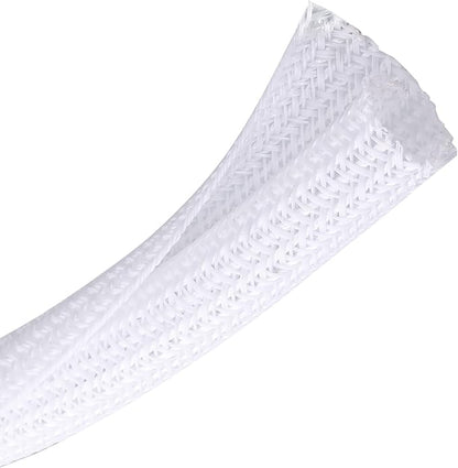 CrocSee 25ft - 1.25 inch Braided Cable Management Sleeve Cord Protector - Self-Wrapping Split Wire Loom for TV/Computer/Home Theater/Engine Bay - White