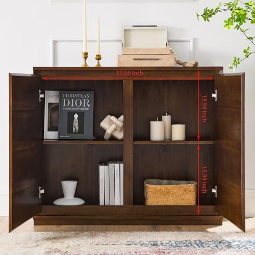 39"Real Wood Veneer Narrow Sideboard Buffet,Entryway Storage Cabinet
